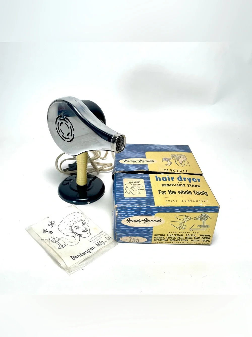 Vintage Handy-Hannah Chrome Hair Dryer Model 795 w/ Stand & Original Box